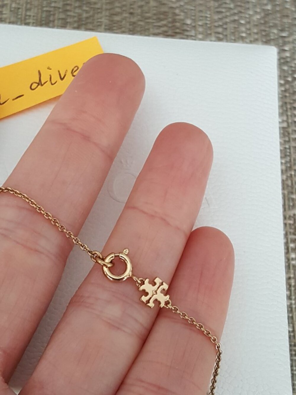 Tory Burch 14K Gold Delicate Kira Logo Choker Pendant Station Necklace Gold - Picture 4 of 7